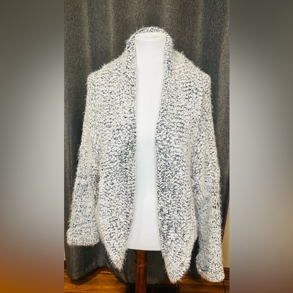 Altar’d State Fuzzy Open Front Cardigan Sweater | Grey Multi | Size L